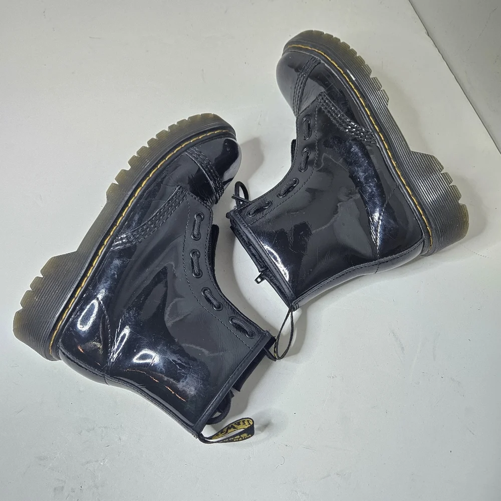 Dr. Martens Youth Sinclair Bex Patent Leather Boot Black, Zipper Lace Up Kids 3